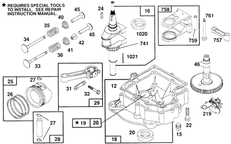 Piston Grp, Sump, Cam, Crank Diagram and Parts List for 257702-4005-XX  Briggs and Stratton Engine